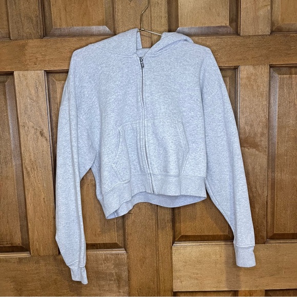 J.o&co Cropped Grey Zip-up Hoodie Size Medium - Picture 1 of 6
